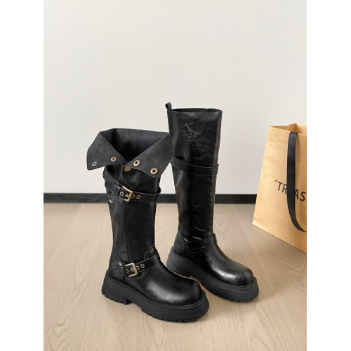 復古粗跟長筒靴秋冬新款百搭胖MM粗腿大筒圍顯瘦中筒騎士靴西部靴 復古粗跟長筒靴秋冬新款百搭胖MM粗腿大筒圍顯瘦中筒騎士靴西部靴