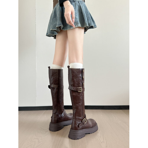 復古粗跟長筒靴秋冬新款百搭胖MM粗腿大筒圍顯瘦中筒騎士靴西部靴 復古粗跟長筒靴秋冬新款百搭胖MM粗腿大筒圍顯瘦中筒騎士靴西部靴