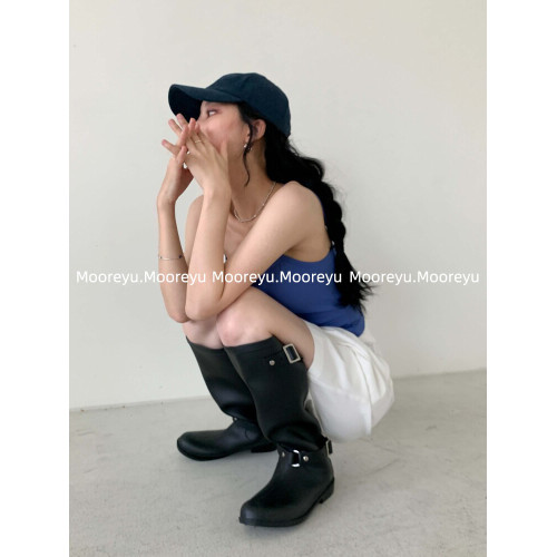 Mooreyu雨靴子女2026年大筒圍顯瘦高筒靴粗腿圓頭不過膝長筒靴女