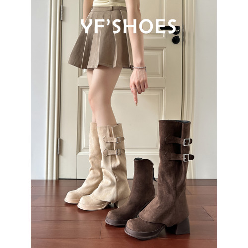 褲琯靴女菸筒靴可拆兩穿棕色長筒靴厚底高跟堆堆靴西部靴騎士靴子 褲琯靴女菸筒靴可拆兩穿棕色長筒靴厚底高跟堆堆靴西部靴騎士靴子