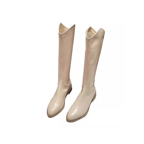 米白色騎士靴2026新款美拉德高跟V口尖頭高筒長靴小個子長筒靴女 米白色騎士靴2026新款美拉德高跟V口尖頭高筒長靴小個子長筒靴女