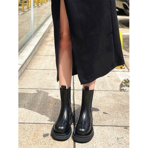 真皮馬丁靴女2026年新款英倫風春秋單靴短靴中筒切爾西厚底菸筒靴