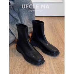 牛皮~洋氣小短靴女2025秋冬新款厚底馬丁靴方頭切爾西方頭瘦瘦靴