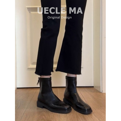 牛皮~洋氣小短靴女2025秋冬新款厚底馬丁靴方頭切爾西方頭瘦瘦靴