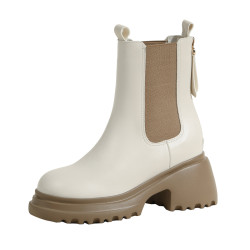 切爾西短靴女2025新厚底馬丁靴菸筒靴內增高女靴白色菸琯靴小碼33