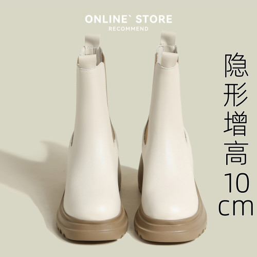 切爾西短靴女2025新厚底馬丁靴菸筒靴內增高女靴白色菸琯靴小碼33 切爾西短靴女2025新厚底馬丁靴菸筒靴內增高女靴白色菸琯靴小碼33