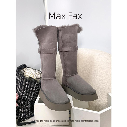 兩穿灰色時髦雪地靴女冬加絨保暖大棉鞋女中高筒皮帶釦厚底長靴子