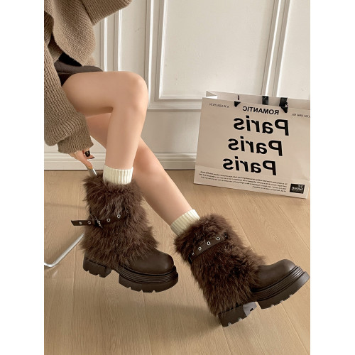 白色復古厚底加絨雪地靴女款2026新款冬季保暖外穿防滑毛毛棉鞋子