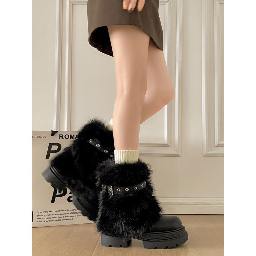 白色復古厚底加絨雪地靴女款2026新款冬季保暖外穿防滑毛毛棉鞋子