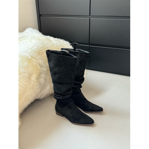 粗跟絨面過膝靴堆堆長靴女鞋2025秋冬季卡其色瘦瘦長筒靴騎士靴子