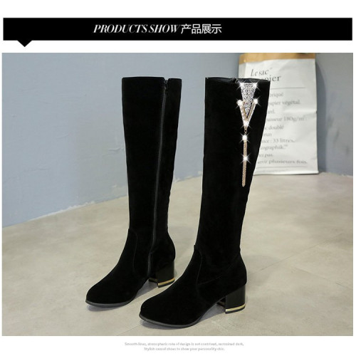 鏈子女鞋水鑽女靴新款靴子女長拉鍊冬靴高筒長靴春秋冬保暖騎士靴 鏈子女鞋水鑽女靴新款靴子女長拉鍊冬靴高筒長靴春秋冬保暖騎士靴