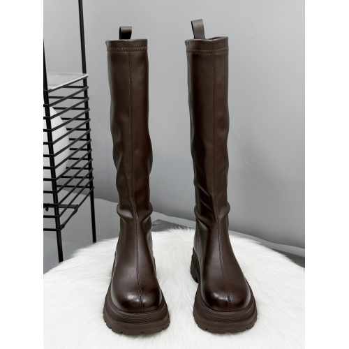 棕色靴子女長筒靴2025新款騎士靴秋冬加絨厚底小個子不過膝長靴