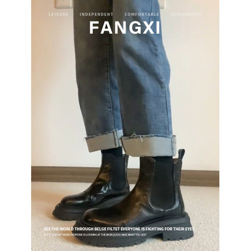 春秋單靴復古英倫風圓頭厚底馬丁靴女粗跟短靴切爾西靴子菸筒靴