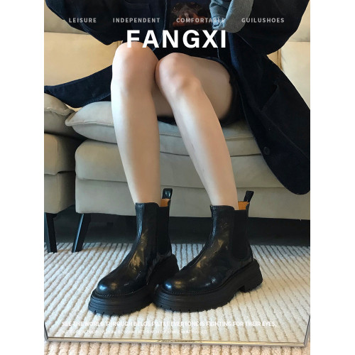 春秋單靴復古英倫風圓頭厚底馬丁靴女粗跟短靴切爾西靴子菸筒靴