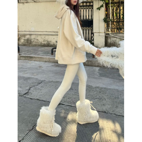 超可愛防滑厚底毛毛雪地靴女冬2025新款白色加絨短靴加厚保暖棉鞋