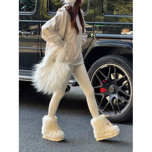 超可愛防滑厚底毛毛雪地靴女冬2025新款白色加絨短靴加厚保暖棉鞋