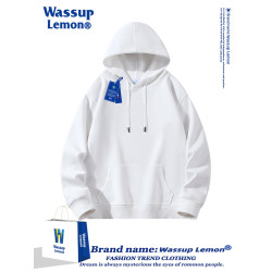 WASSUP LEMON重磅連帽衛衣男女秋冬季純色潮牌寬鬆情侶加絨厚外套