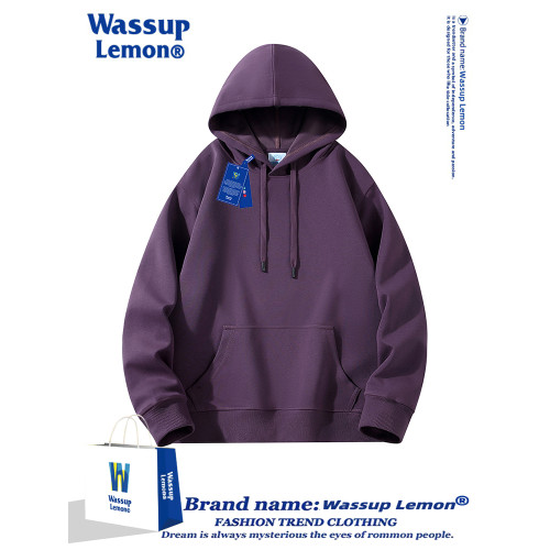 WASSUP LEMON重磅連帽衛衣男女秋冬季純色潮牌寬鬆情侶加絨厚外套