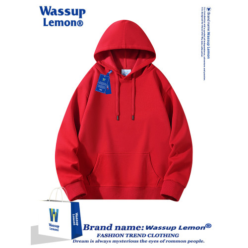 WASSUP LEMON重磅連帽衛衣男女秋冬季純色潮牌寬鬆情侶加絨厚外套