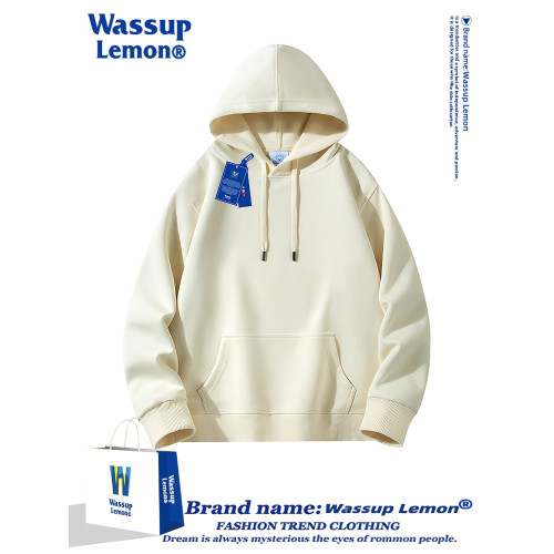 WASSUP LEMON重磅連帽衛衣男女秋冬季純色潮牌寬鬆情侶加絨厚外套