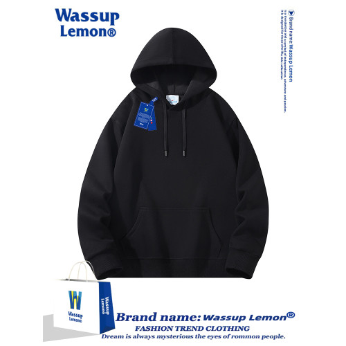 WASSUP LEMON重磅連帽衛衣男女秋冬季純色潮牌寬鬆情侶加絨厚外套