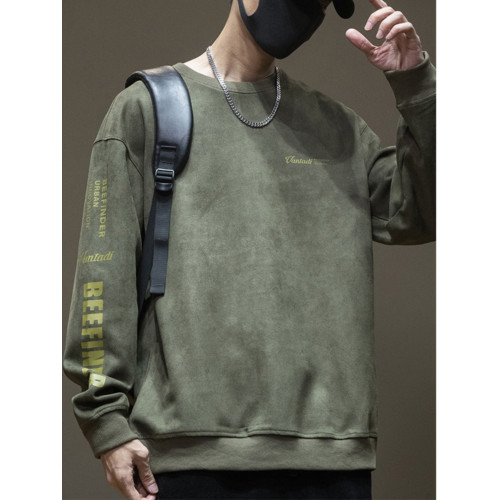 美式麂皮絨圓領衛衣男士秋季潮牌ins胖子加肥加大碼休閒長袖上衣