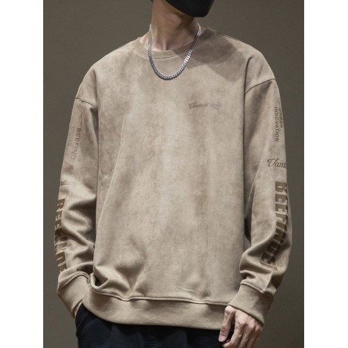 美式麂皮絨圓領衛衣男士秋季潮牌ins胖子加肥加大碼休閒長袖上衣