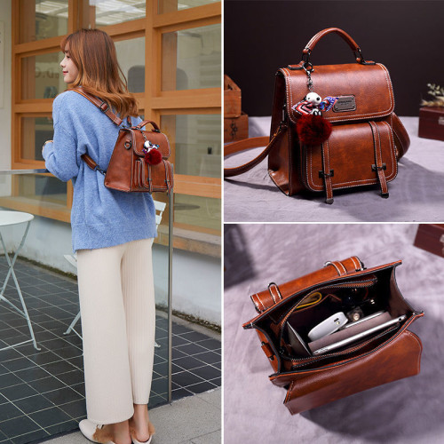 真皮女包包2025新款大容量雙肩包牛皮單肩手提後後背包復古學生書包潮