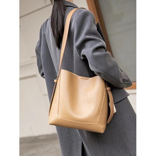 水桶包2025秋冬新款單肩通勤包百搭牛皮大容量托特包斜背真皮女包