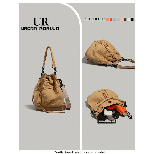 UR簡約抽繩水桶包女2025夏季新款尼龍布輕便手提包百搭單肩斜後後背包 UR簡約抽繩水桶包女2025夏季新款尼龍布輕便手提包百搭單肩斜後後背包
