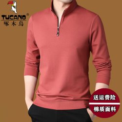 啄木鳥春秋長袖衛衣男中年半拉棉質T恤寬鬆爸爸裝立領秋衣打底衫