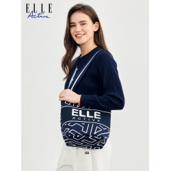 ELLE Active時尚百搭針織單肩包大容量手提袋水桶包設計感托特包