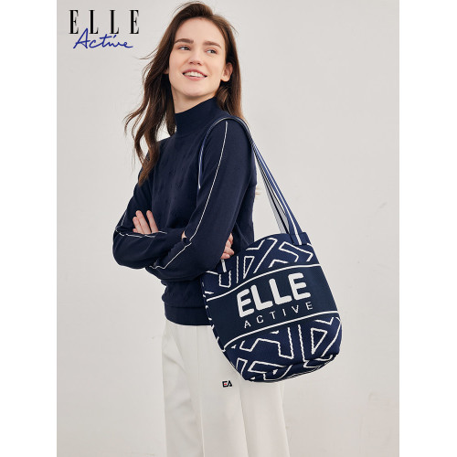 ELLE Active時尚百搭針織單肩包大容量手提袋水桶包設計感托特包