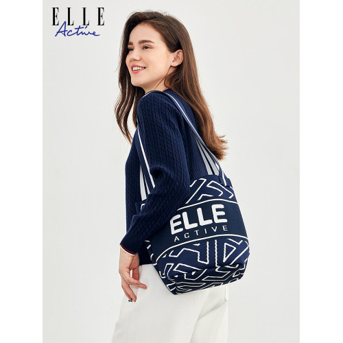 ELLE Active時尚百搭針織單肩包大容量手提袋水桶包設計感托特包