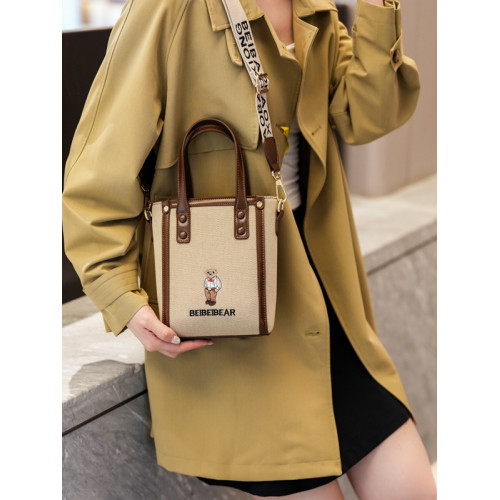 北包包2025新款原創小熊帆布水桶包寬肩帶斜背時尚百搭手提手機包 北包包2025新款原創小熊帆布水桶包寬肩帶斜背時尚百搭手提手機包