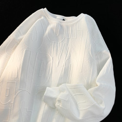 立體提花長袖恤男士款寬鬆潮牌美式高街秋裝潮流ins圓領衛衣外套