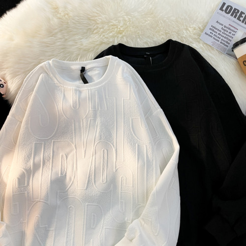 立體提花長袖恤男士款寬鬆潮牌美式高街秋裝潮流ins圓領衛衣外套 立體提花長袖恤男士款寬鬆潮牌美式高街秋裝潮流ins圓領衛衣外套