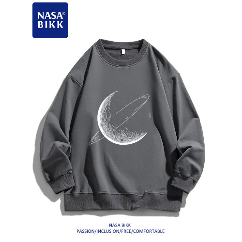NASA重磅美式衛衣男女情侶春秋印花圓領套頭寬鬆百搭潮流長袖上衣