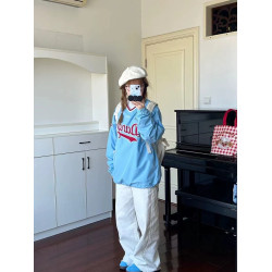 美式高街V領球衣衛衣男春秋季潮牌街頭寬鬆運動情侶長袖上衣潮牌