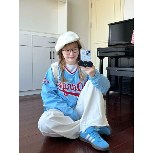 美式高街V領球衣衛衣男春秋季潮牌街頭寬鬆運動情侶長袖上衣潮牌