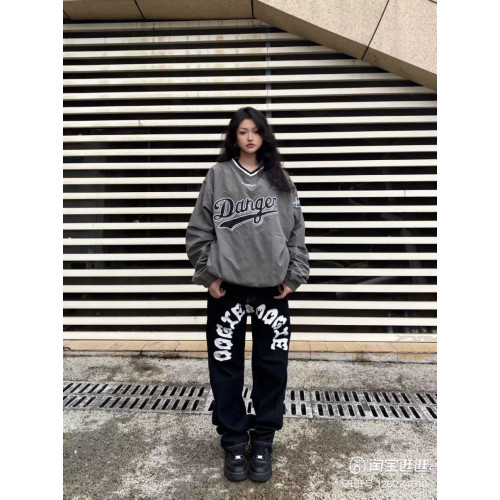 美式高街V領球衣衛衣男春秋季潮牌街頭寬鬆運動情侶長袖上衣潮牌