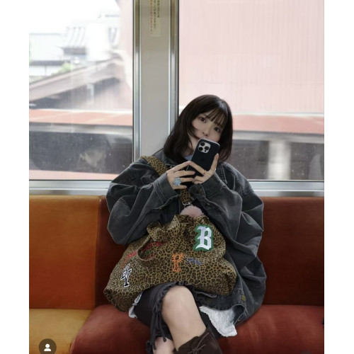 日本貴牌bibi豹紋貼布刺綉托特包