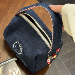 可愛kitty牛仔布復古手拎包ins高顔值大容量可攜式手提包女化妝包