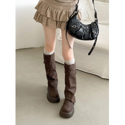 棕色復古小個子厚底增高靴子女長筒靴2026新款秋冬顯瘦褲琯騎士靴