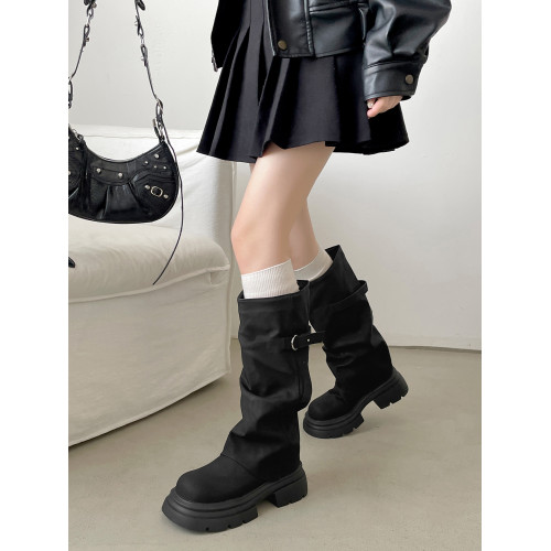 棕色復古小個子厚底增高靴子女長筒靴2026新款秋冬顯瘦褲琯騎士靴