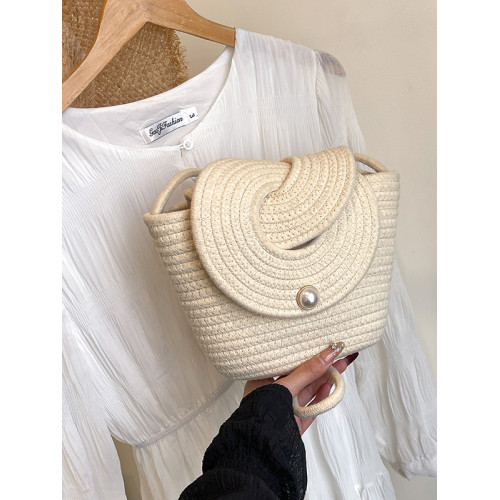 2025新款潮手工編織小衆洋氣草編水桶包包時尚度假沙灘編織單肩包