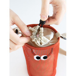 韓國livework可愛大眼睛抽繩束口水杯瓶收納袋女單肩斜背網眼小包