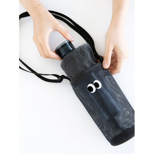 韓國livework可愛大眼睛抽繩束口水杯瓶收納袋女單肩斜背網眼小包