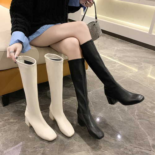 長筒靴女2025秋冬方頭馬丁靴英倫風長靴不過膝騎士靴顯瘦高筒靴女