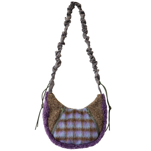 housedesign原創2025秋冬新款單肩腋下月牙包毛絨毛呢斜背毛毛包